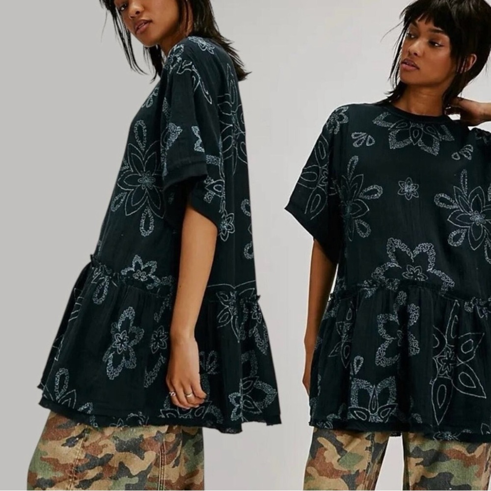NWT $198 Free People Picking Petals Mini Dress Blue Coastal S Embroidered Spring
